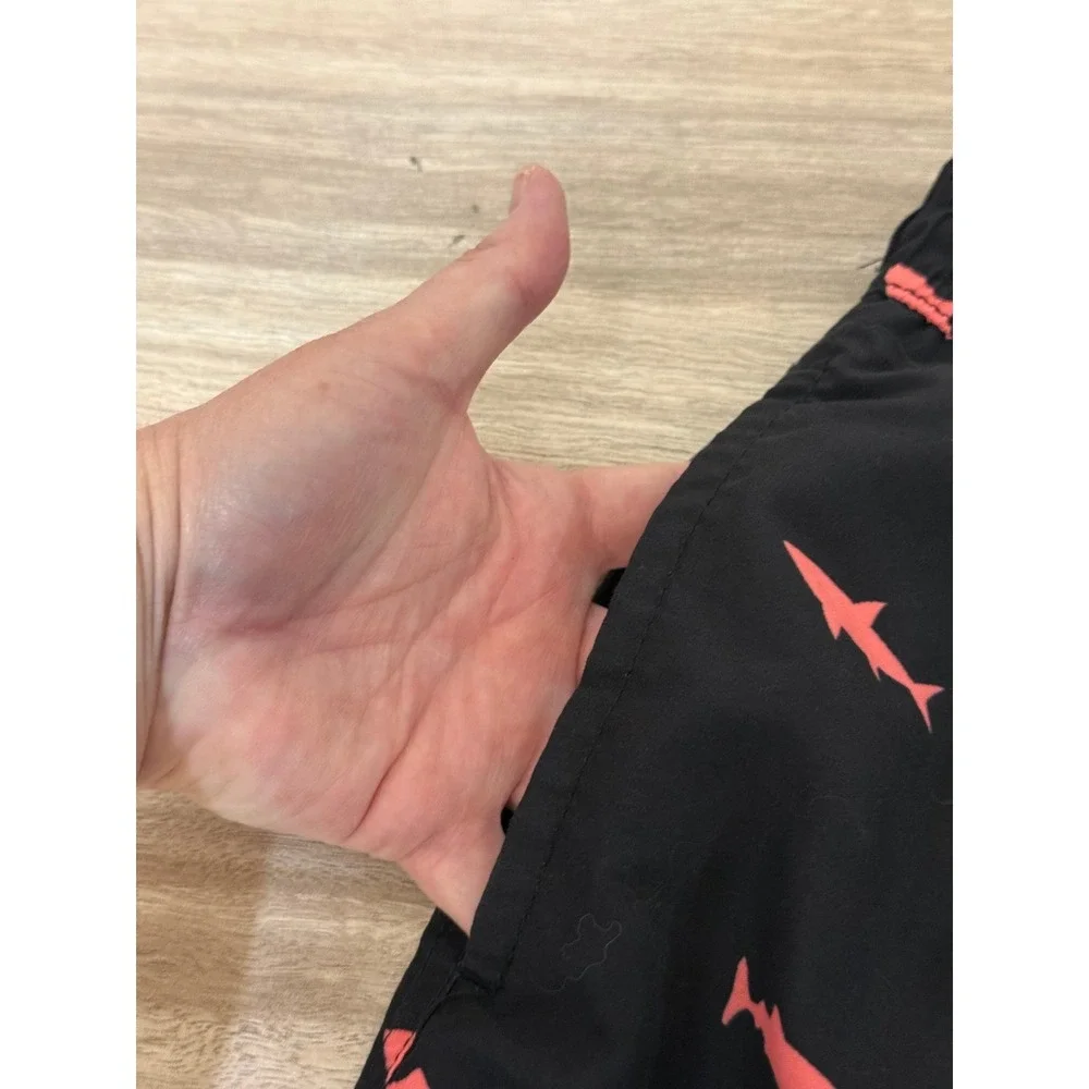 Maamgic Men Swim Trunks Large Black Pink Shark Print Mesh Lined Beach Summer